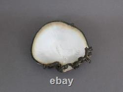 French Art Deco shell mounted on bronze, Antique 1920s, Sculptural trinket bowl