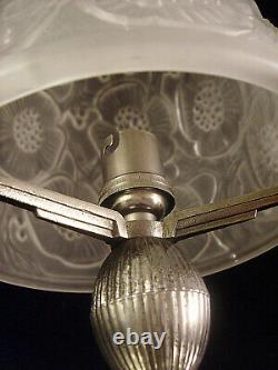 G & L Verdun Art Deco Lamp In Nickeled Bronze And Obus Glass Pressed 1930