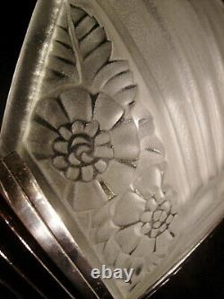 G. Viarmé Pair D Appliqués Art Deco Bronze Chromé And Pressed Glass 1930