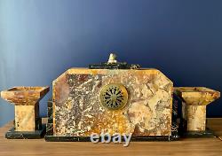 George Lavrov 1930 Art Deco Clock Marble And Bronze