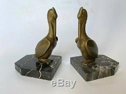 Georges Henri Laurent Pair Of Book Ends Bronze Pelican Art Deco Bookends