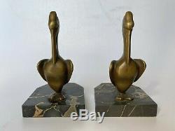 Georges Henri Laurent Pair Of Book Ends Bronze Pelican Art Deco Bookends