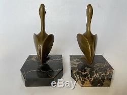 Georges Henri Laurent Pair Of Book Ends Bronze Pelican Art Deco Bookends