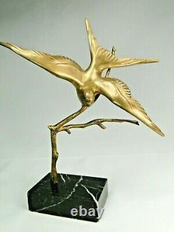 Gh Lawrence Splend. Bird Bronze Sculpture Art Deco Marble Base 1925 Ca.