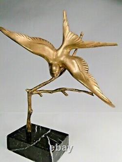 Gh Lawrence Splend. Bird Bronze Sculpture Art Deco Marble Base 1925 Ca.