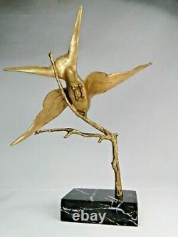 Gh Lawrence Splend. Bird Bronze Sculpture Art Deco Marble Base 1925 Ca.