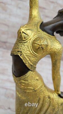 Gilded Home Office Decor Art Deco Dancer Bronze Statue Signed Figure
