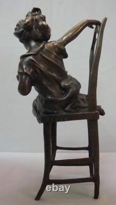 Girl Cat Statue Art Deco Art Nouveau Jugendstil Bronze