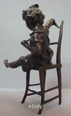Girl Sitting on Art Deco Style Art Nouveau Bronze Massi Statue Sculpture