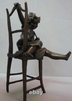 Girl Sitting on Art Deco Style Art Nouveau Bronze Massi Statue Sculpture
