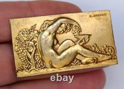 Golden Bronze Brooch Medal Art Deco Female Nude G Grouzat Vintage Medal Nude