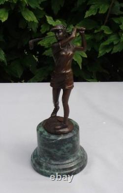 Golfing Lady Statue Sculpture Art Deco Art Nouveau Style Solid Bronze