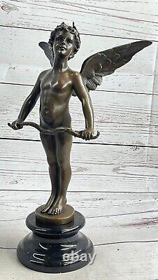 Graceful Signed Moreau Art Deco Bronze Cherub Sculpture with Elegant Wings
