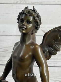 Graceful Signed Moreau Art Deco Bronze Cherub Sculpture with Elegant Wings