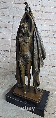 Grand Art Deco Sculpture Female Dancer On Marble Base - Bronze Case