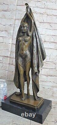 Grand Art Deco Sculpture Female Dancer On Marble Base - Bronze Case