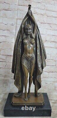 Grand Art Deco Sculpture Female Dancer On Marble Base - Bronze Case