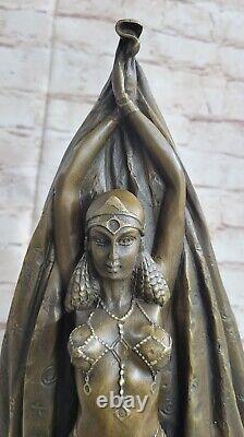 Grand Art Deco Sculpture Female Dancer On Marble Base - Bronze Case