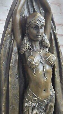 Grand Art Deco Sculpture Female Dancer On Marble Base - Bronze Case