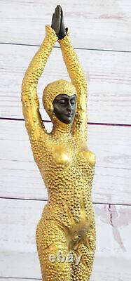 Grand Dimitri Chiparus Art Deco Bronze Sculpture Dancer with Marble Base Figurine