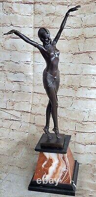 Grand Dimitri Chiparus Dancer Art Deco Bronze Sculpture Marble Chair Art