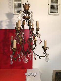Grand Old Chandelier In Bronze And Crystal Pendants 8 Lights Hy