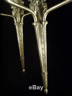 Great Pair Dappliques Art Deco Bronze And Nickel Cups Engraved Glass