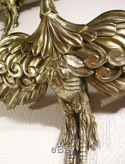 Great Pair Dappliques Art Deco Bronze Birds And Tulips Muller Frères