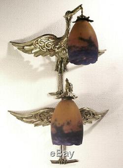 Great Pair Dappliques Art Deco Bronze Birds And Tulips Muller Frères