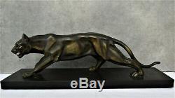 Great Panther Sculpture Art Deco Regulates Patina Bronze And Marble Base