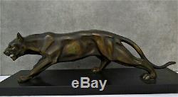 Great Panther Sculpture Art Deco Regulates Patina Bronze And Marble Base