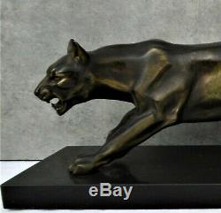 Great Panther Sculpture Art Deco Regulates Patina Bronze And Marble Base