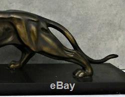 Great Panther Sculpture Art Deco Regulates Patina Bronze And Marble Base