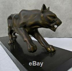 Great Panther Sculpture Art Deco Regulates Patina Bronze And Marble Base