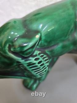 Green Ceramic Art Deco Panther Lion St. Clément Animal Statue Bronze