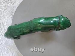 Green Ceramic Art Deco Panther Lion St. Clément Animal Statue Bronze
