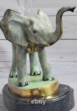 Green Collectors Edition Marius Elephant Bronze Sculpture Art Deco Marble Base