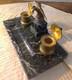 Green Marble And Gilded Bronze Inkwell In Empire Style From The Early 20th Century With Its Ink Pots
