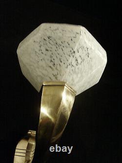 H. Fournet And Schneider Applique Art Deco Bronze And Coupelle Pressed Glass