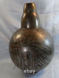 H Grunne Ancienne Rare Grand Vase Ovoide Dinanderie Art Deco Bronze Poisson Design