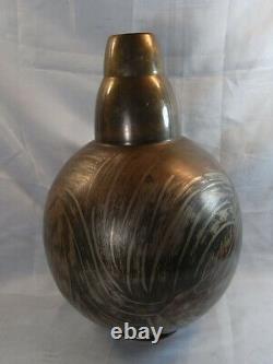 H Grunne Ancienne Rare Grand Vase Ovoide Dinanderie Art Deco Bronze Poisson Design