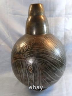 H. Grunne Rare Large Ovoid Dinanderie Art Deco Bronze Vase with Fish Design