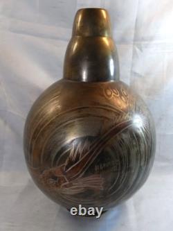 H. Grunne Rare Large Ovoid Dinanderie Art Deco Bronze Vase with Fish Design