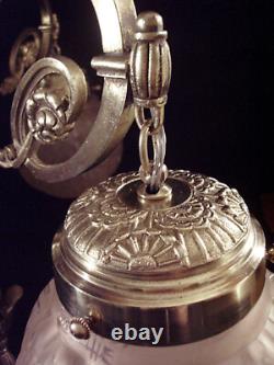 H. Petitot & Muller Brothers Art Deco Chandelier in Bronze and Pressed Glass Globes
