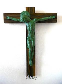 HARTMANN, ART DECO, BRONZE CHRIST GREEN ANTIQUE, MACASSAR CROSS-SIGN, circa 1935