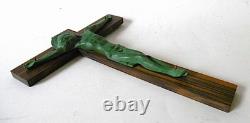 HARTMANN, ART DECO, BRONZE CHRIST GREEN ANTIQUE, MACASSAR CROSS-SIGN, circa 1935