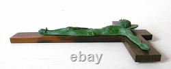 HARTMANN, ART DECO, BRONZE CHRIST GREEN ANTIQUE, MACASSAR CROSS-SIGN, circa 1935