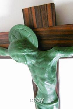 HARTMANN, ART DECO, BRONZE CHRIST GREEN ANTIQUE, MACASSAR CROSS-SIGN, circa 1935