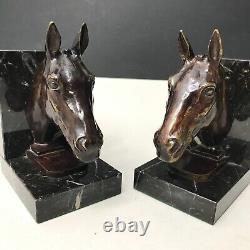 HORSE BOOKENDS bronze ART DECO signed Max LE VERRIER Portor marble, vintage