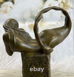 Handmade Erotic Art Deco Nude Mermaid Bronze Sculpture, Lost-Wax Cast